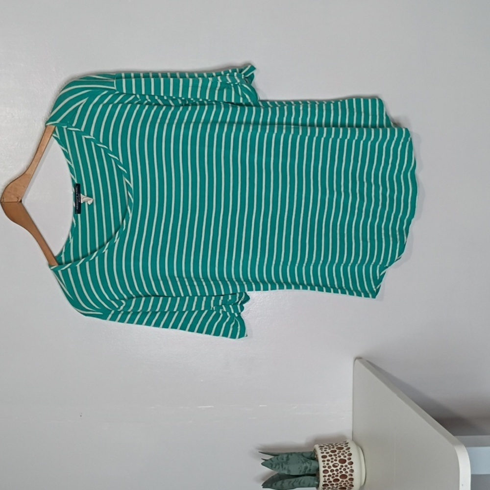 Absolute Angel NYC Green & White Striped Stretchy Tee — Women’s Large